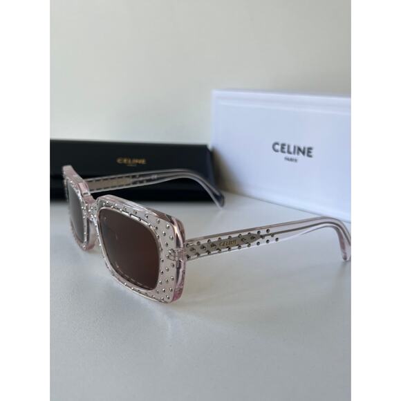 NEW Celine CL4213IS Pink Clear Crystal Studded Sunglasses - Picture 8 of 12